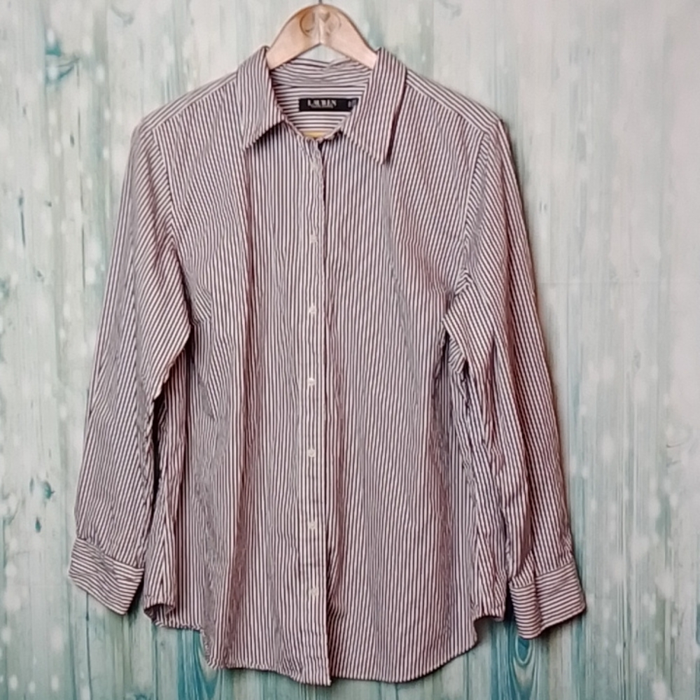 Lauren Ralph Lauren non iron straight fit white and wine button down 1X